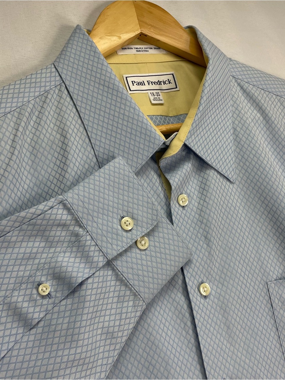 Paul Fredrick Dress Shirt Men’s 18-35 Light Blue Diamond Geometric Long Sleeve